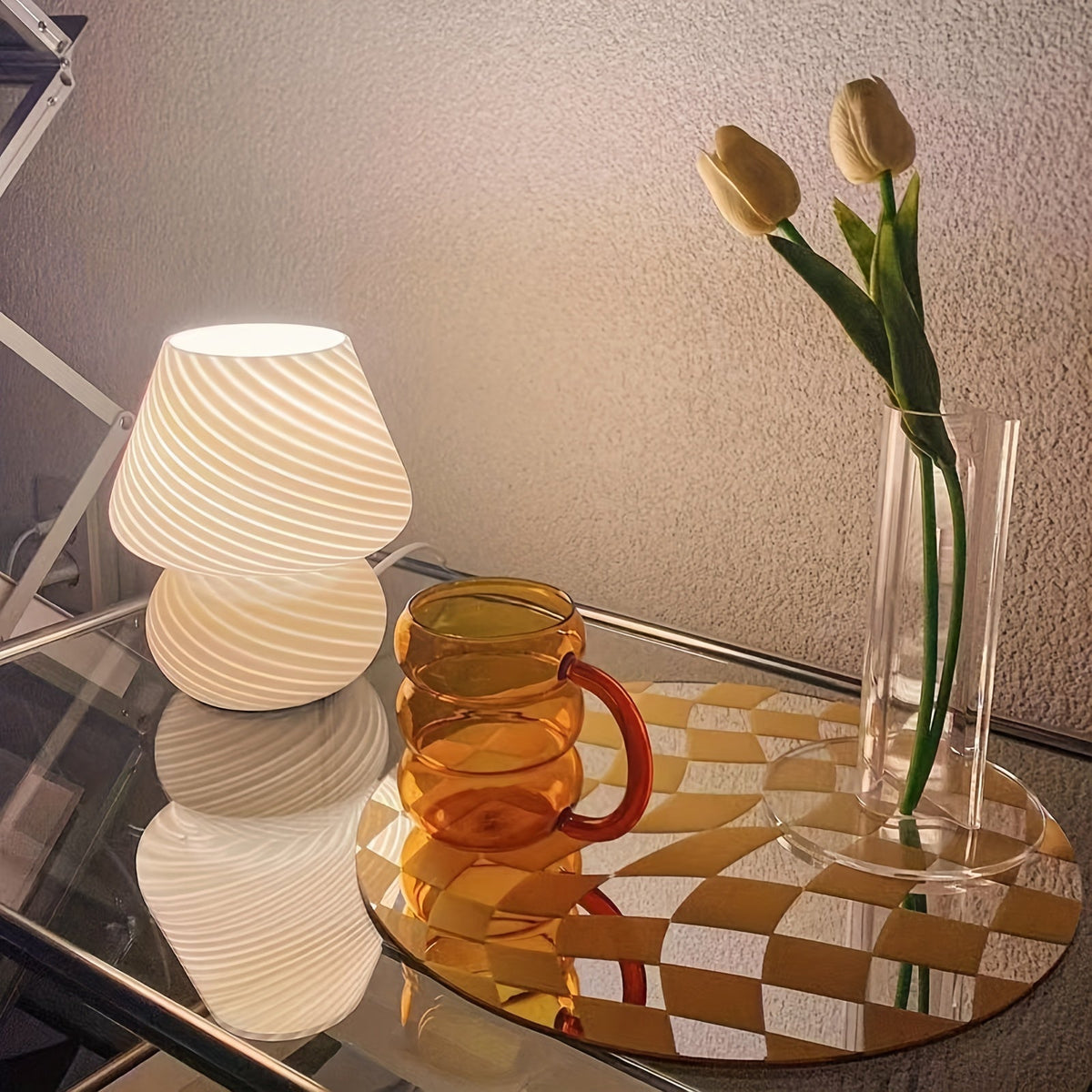 Murano-Style Glass Mushroom Lamp – USB Dimmable Table Light