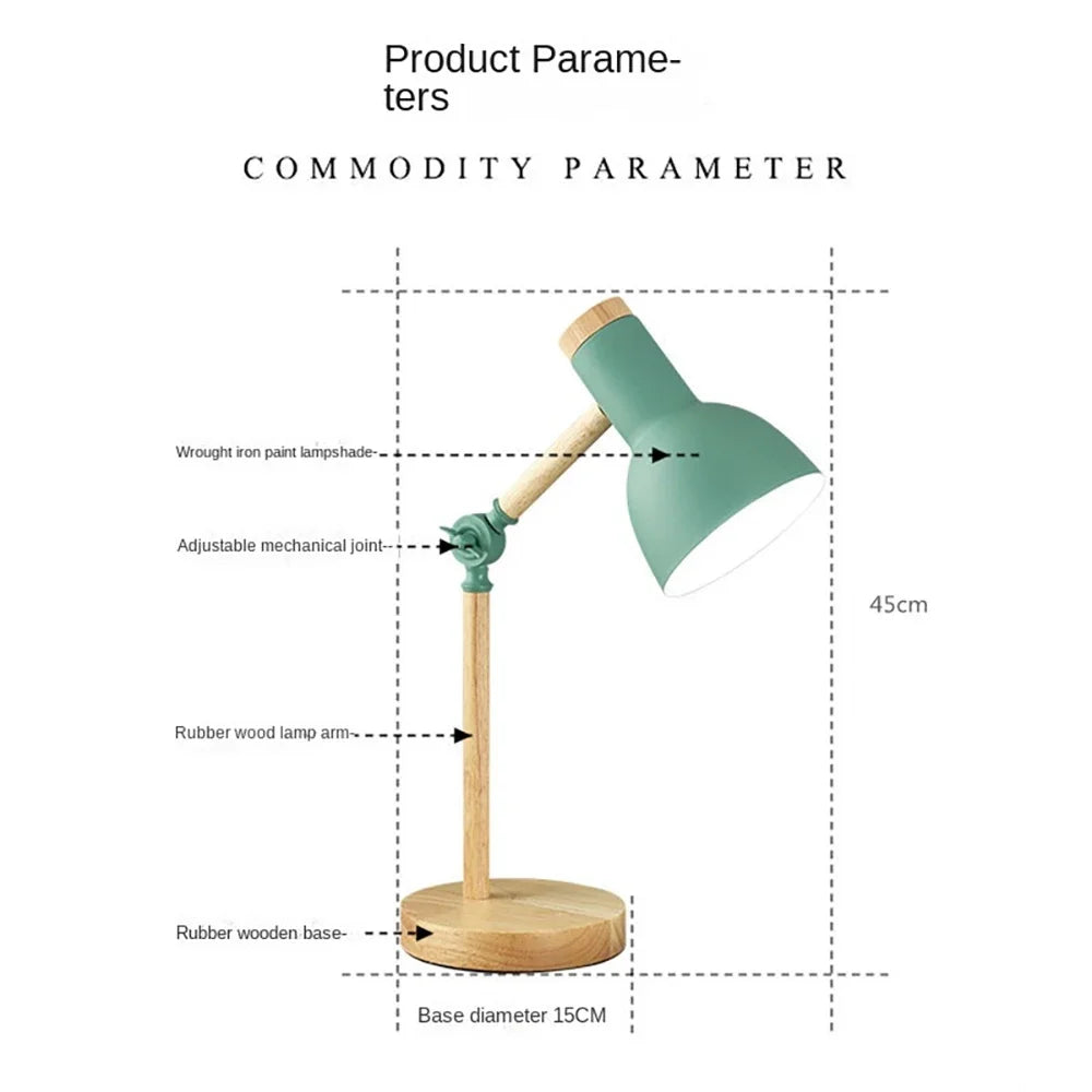 Nordic Wooden Desk Lamp – Adjustable Modern Table Light