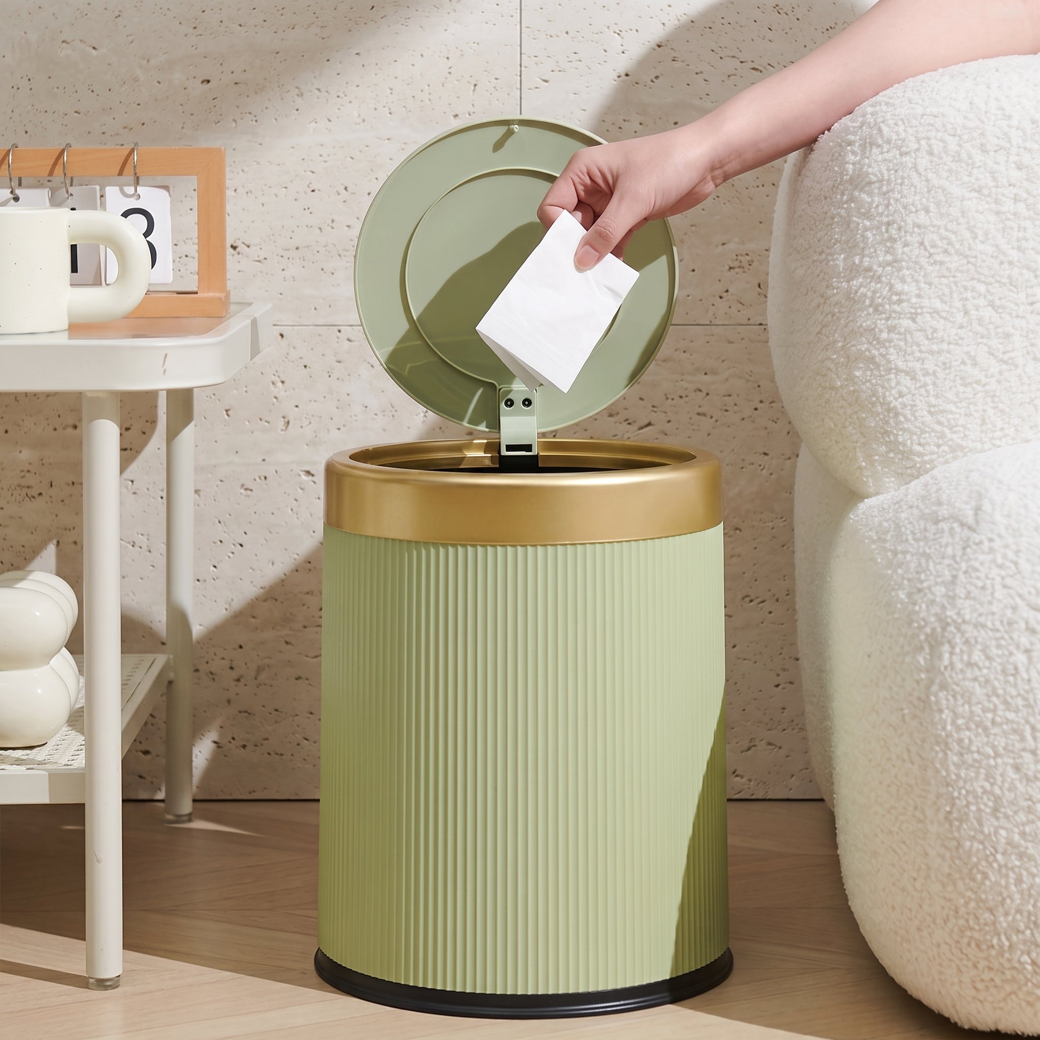 Oval Luxury Trash Can – Press-Top Waste Bin