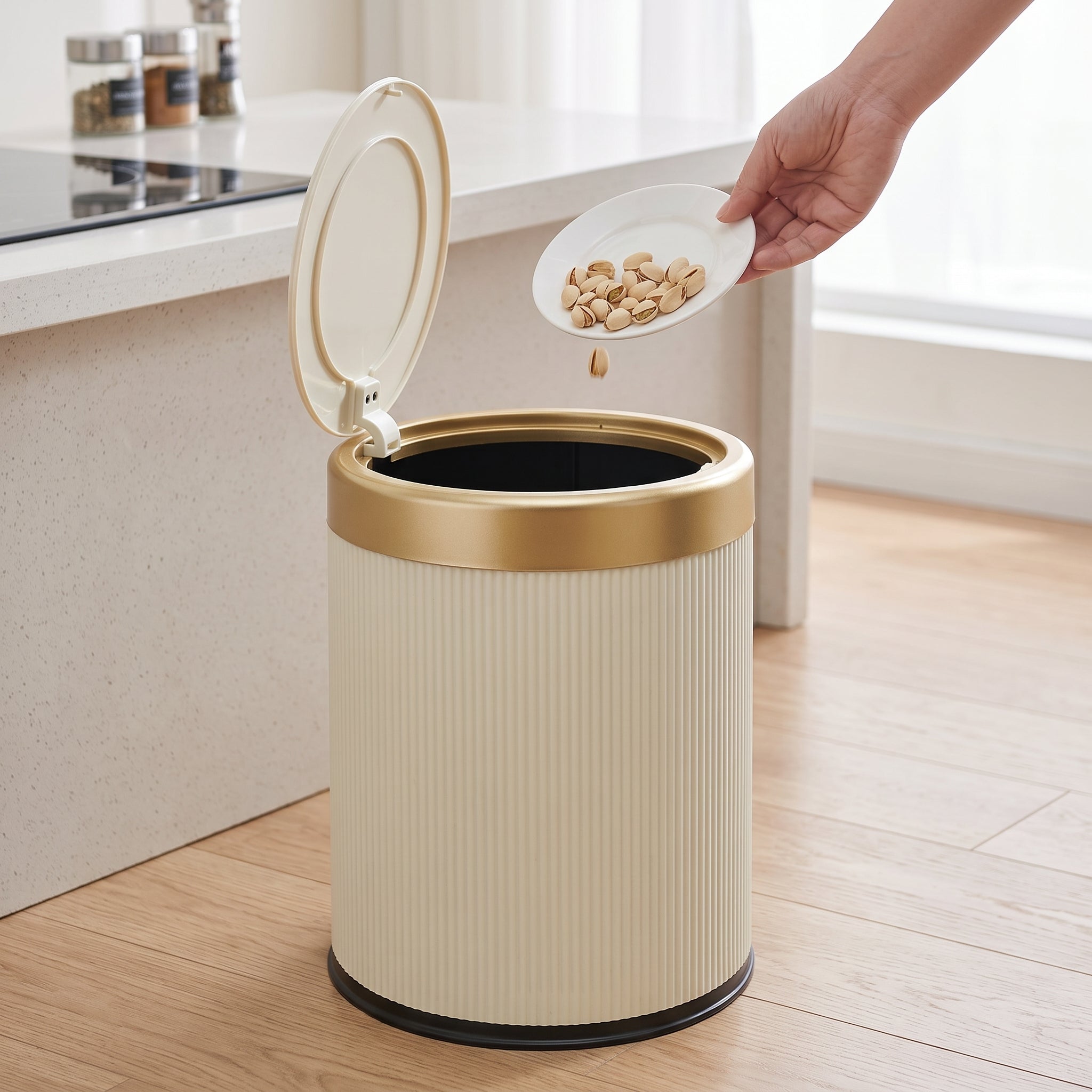 Oval Luxury Trash Can – Press-Top Waste Bin