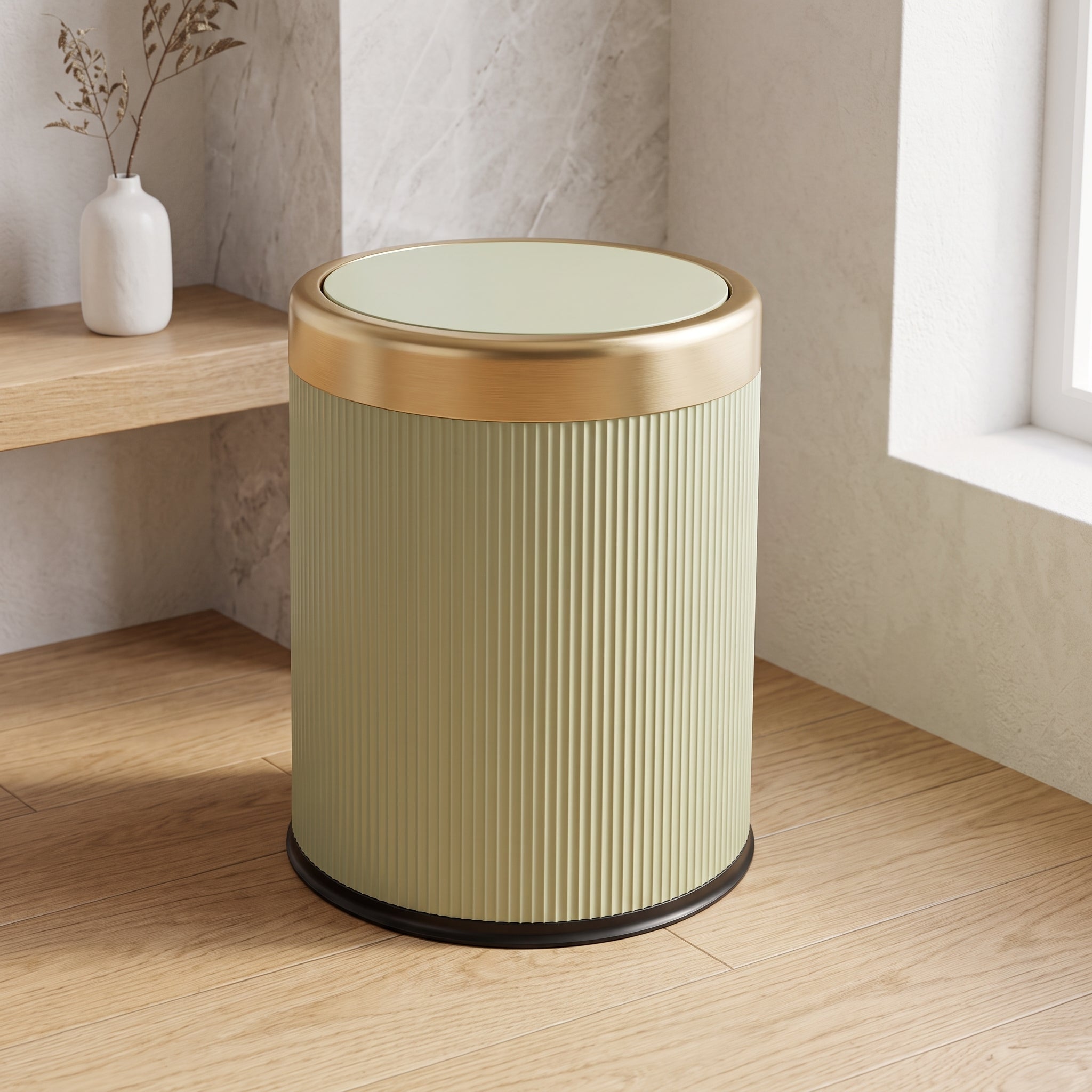 Oval Luxury Trash Can – Press-Top Waste Bin