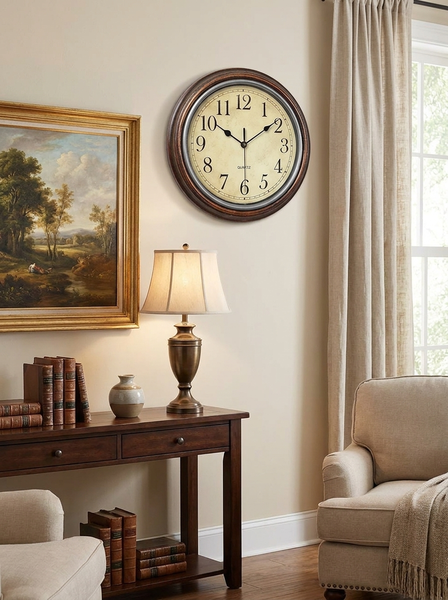 Solid Wood Wall Clock – Classic Vintage Design