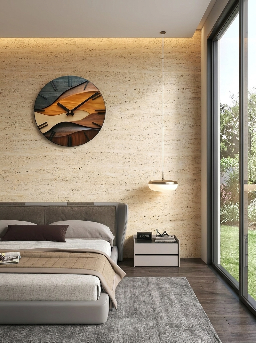 Tempered Glass Wall Clock – Nordic Faux Wood Grain Design