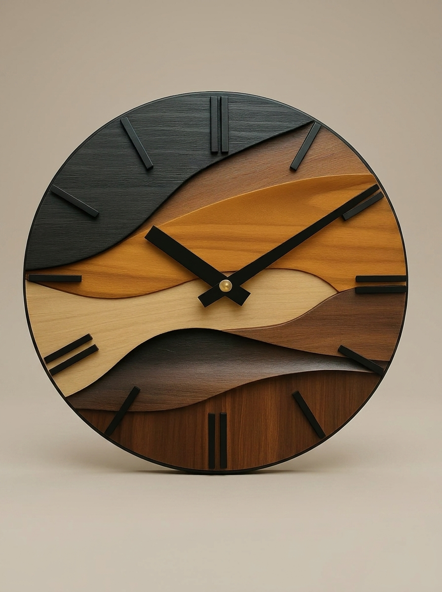 Tempered Glass Wall Clock – Nordic Faux Wood Grain Design
