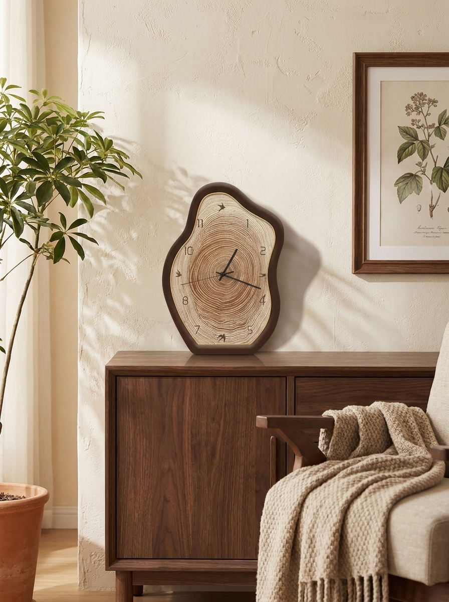 Rustic Annual Ring Wall Clock – Organic Wood Design
