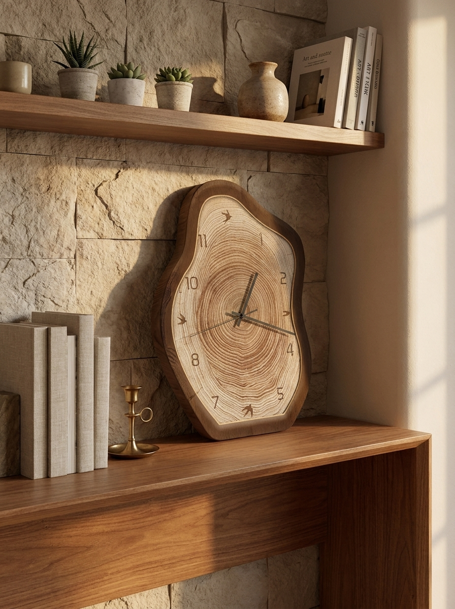 Rustic Annual Ring Wall Clock – Organic Wood Design