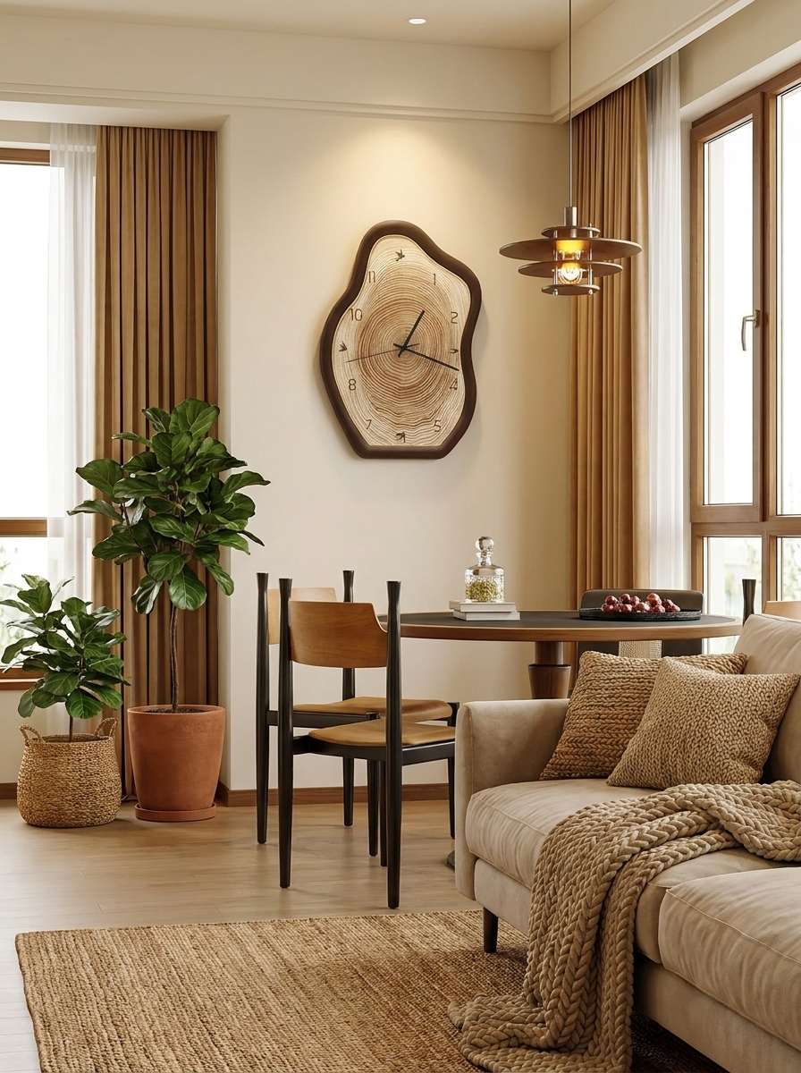 Rustic Annual Ring Wall Clock – Organic Wood Design