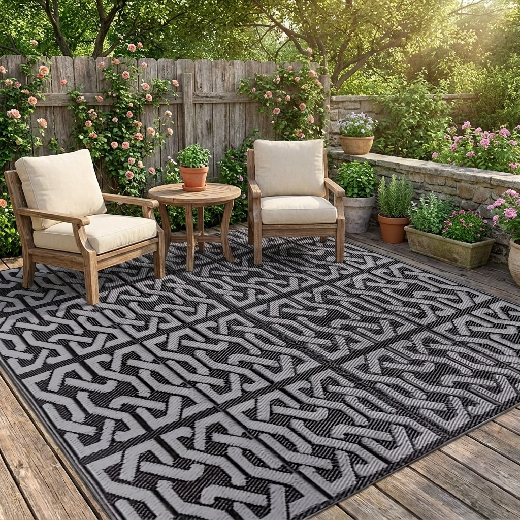 Reversible Black & Grey Outdoor Rug