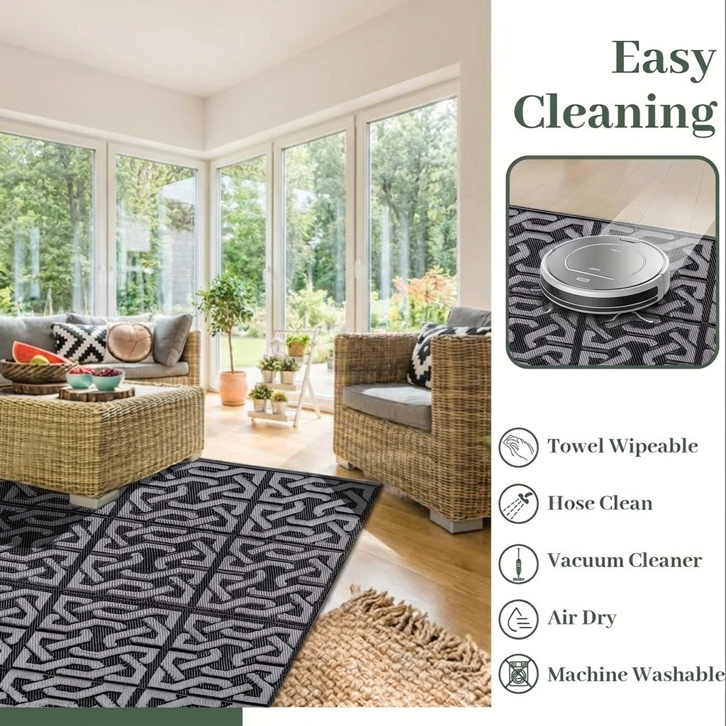 Reversible Black & Grey Outdoor Rug