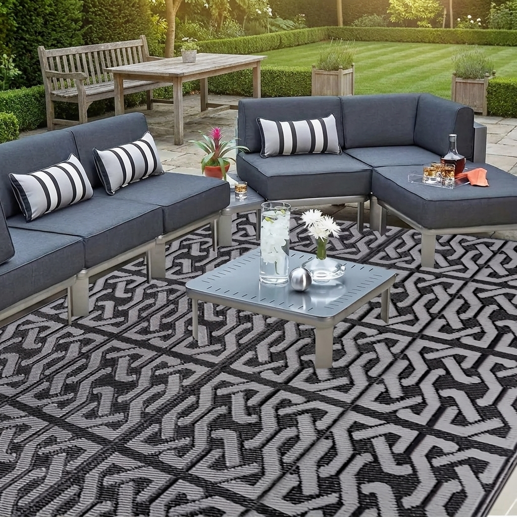 Reversible Black & Grey Outdoor Rug