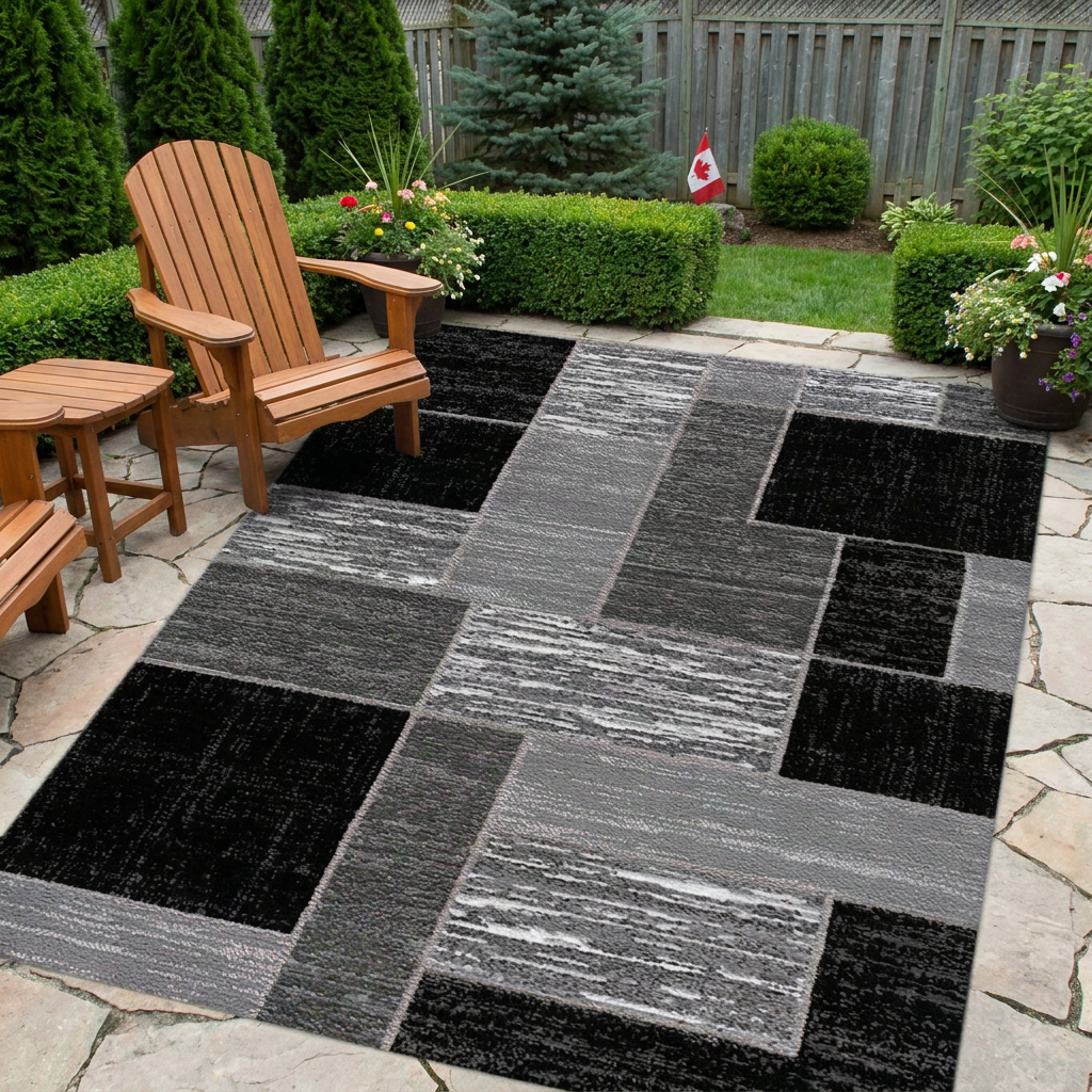 Coastal Grid Black & Grey Outdoor Rug