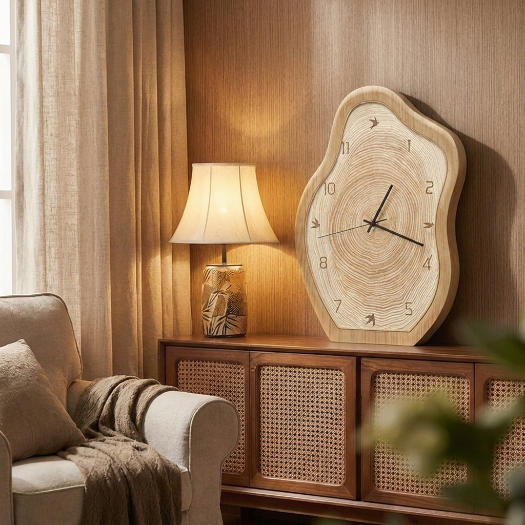 Rustic Annual Ring Wall Clock – Organic Wood Design