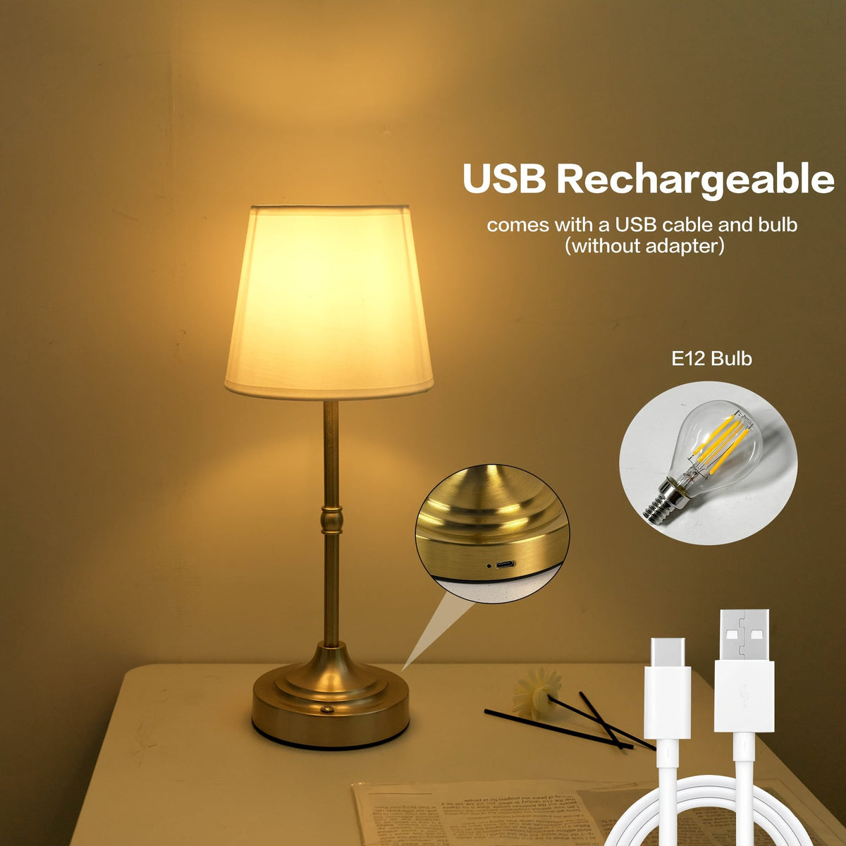 Dimmable Cordless Table Lamp – USB Rechargeable