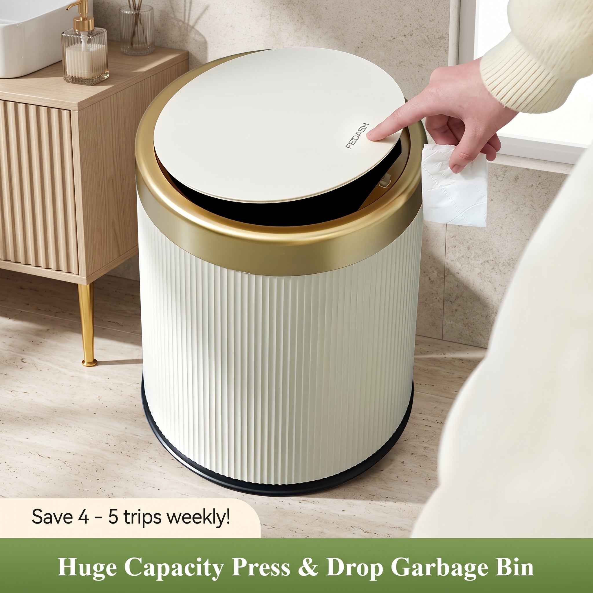 Oval Luxury Trash Can – Press-Top Waste Bin