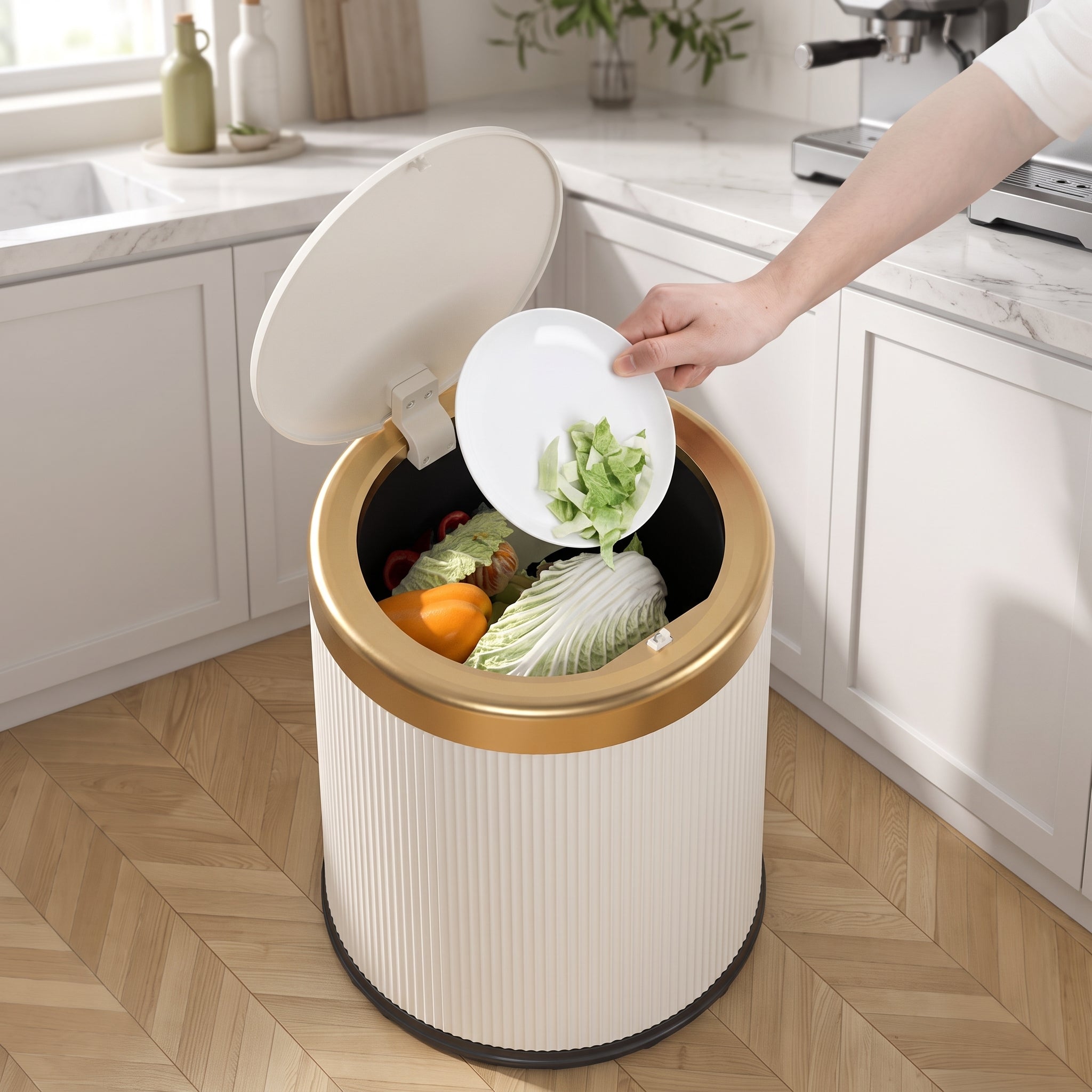 Oval Luxury Trash Can – Press-Top Waste Bin