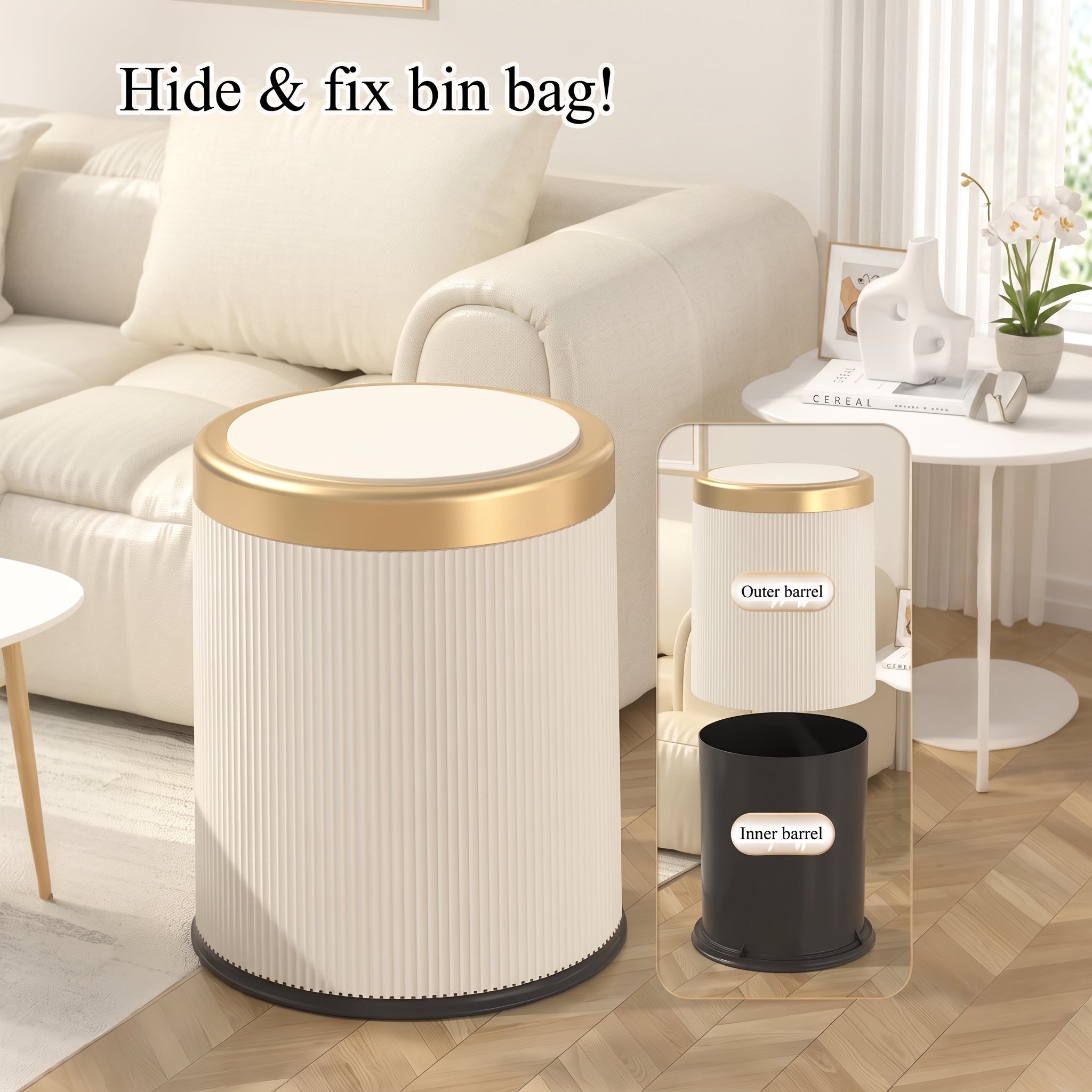 Oval Luxury Trash Can – Press-Top Waste Bin