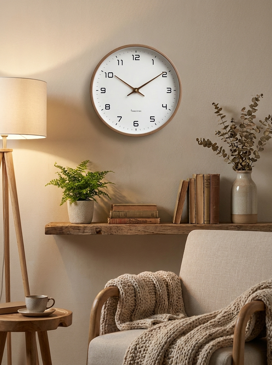 Wood Frame Nordic Wall Clock – Minimalist Design