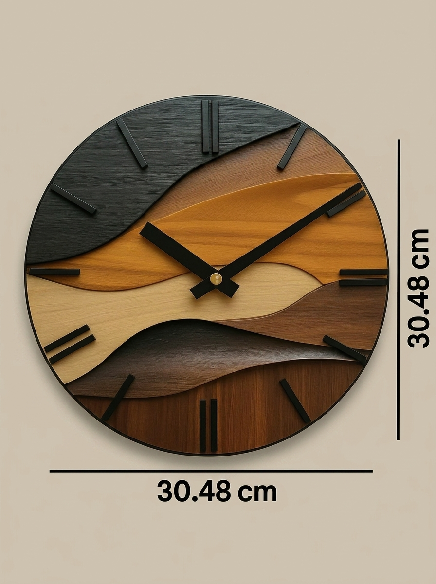 Tempered Glass Wall Clock – Nordic Faux Wood Grain Design