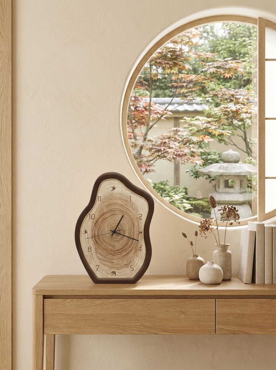Rustic Annual Ring Wall Clock – Organic Wood Design