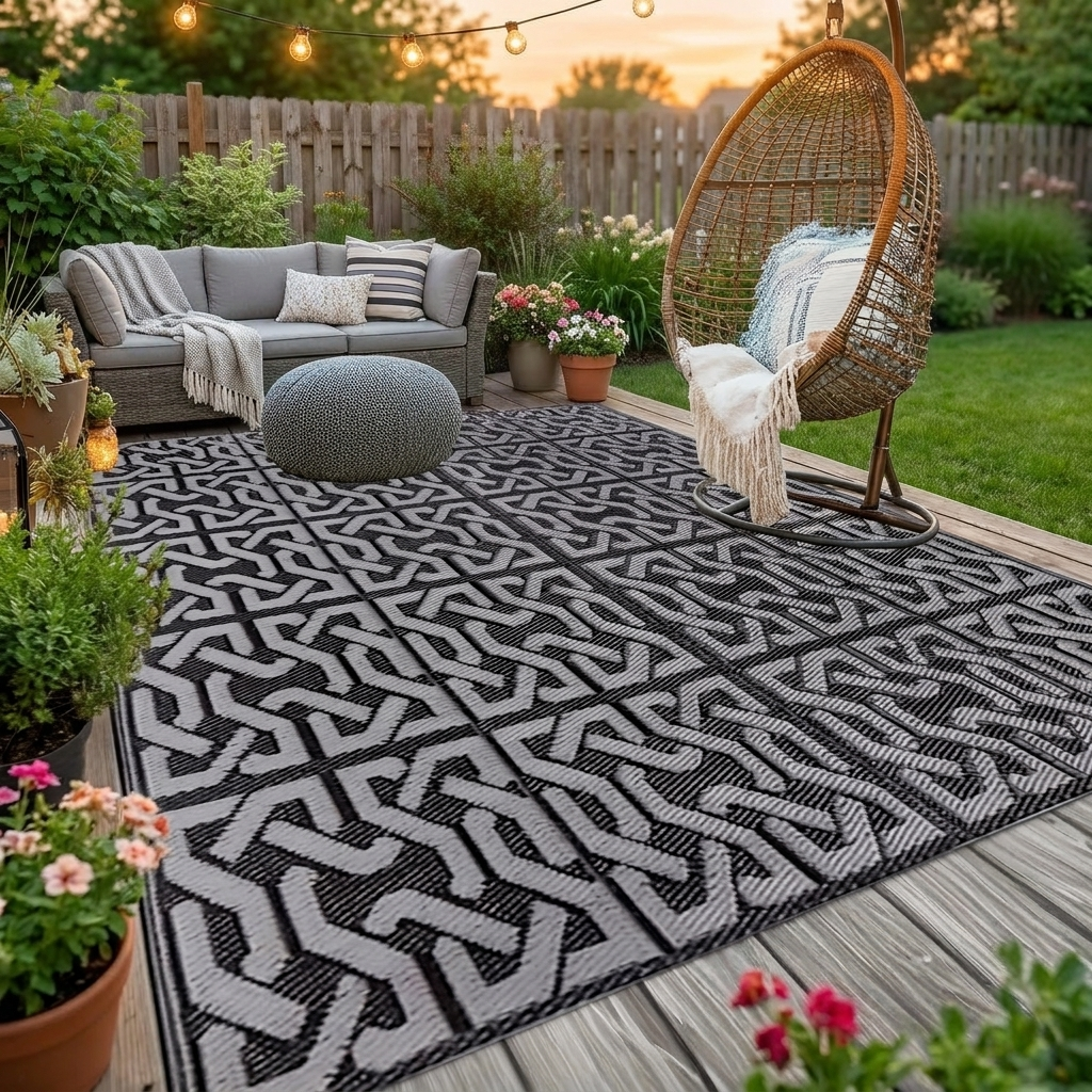 Reversible Black & Grey Outdoor Rug
