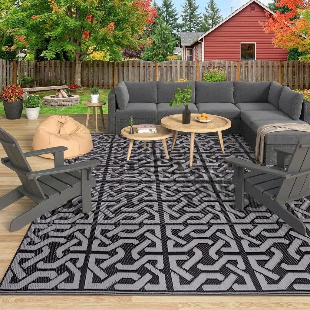Reversible Black & Grey Outdoor Rug