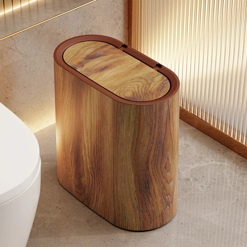 Marble-Finish Oval Trash Can with Lid