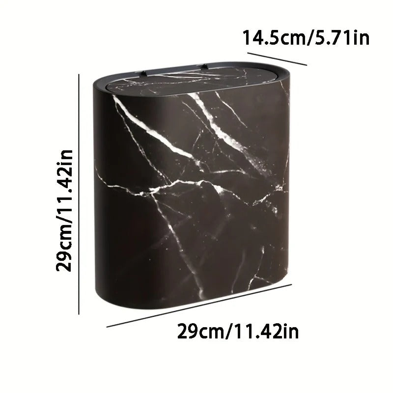 Marble-Finish Oval Trash Can with Lid