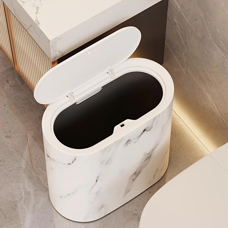 Marble-Finish Oval Trash Can with Lid