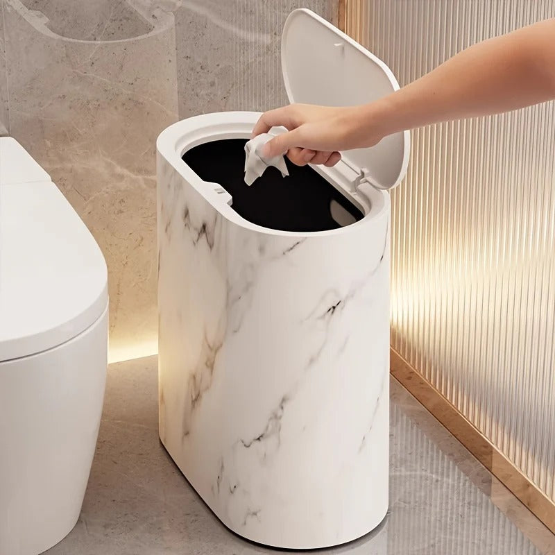 Marble-Finish Oval Trash Can with Lid