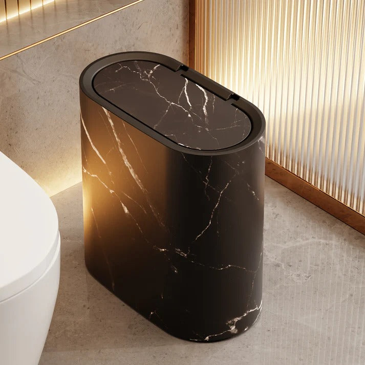 Marble-Finish Oval Trash Can with Lid