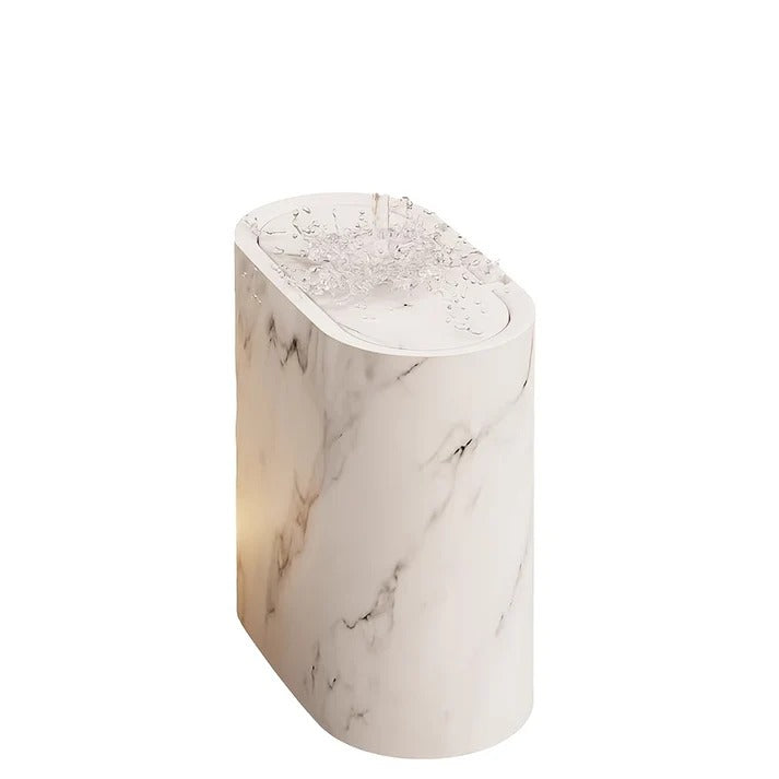 Marble-Finish Oval Trash Can with Lid